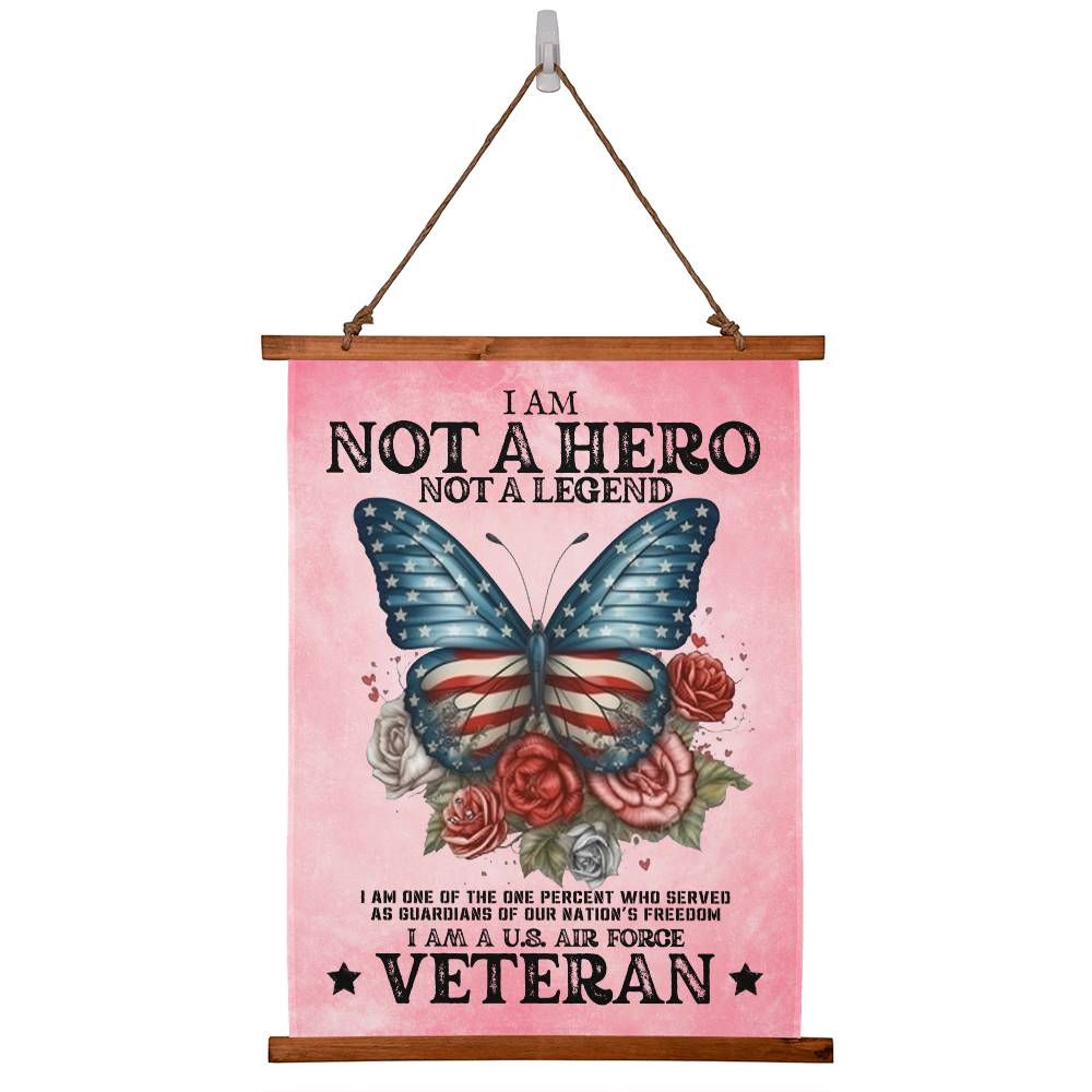Air Force Veteran | Not A Hero | Wood Framed Wall Tapestry | 26" x 36" | Pink
