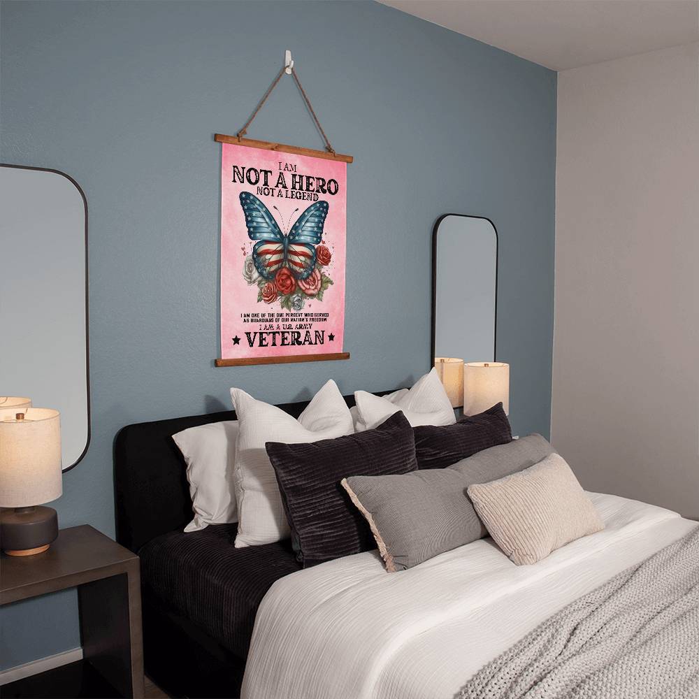 Army Veteran | Not A Hero | Wood Framed Wall Tapestry | 26" x 36" | Pink