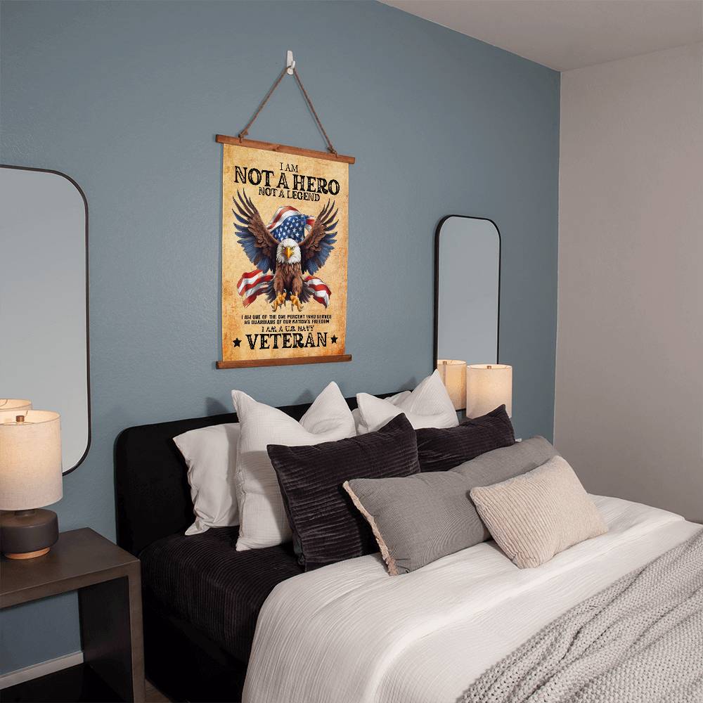 Navy Veteran | Not A Hero | Wood Framed Wall Tapestry | 26" x 36"