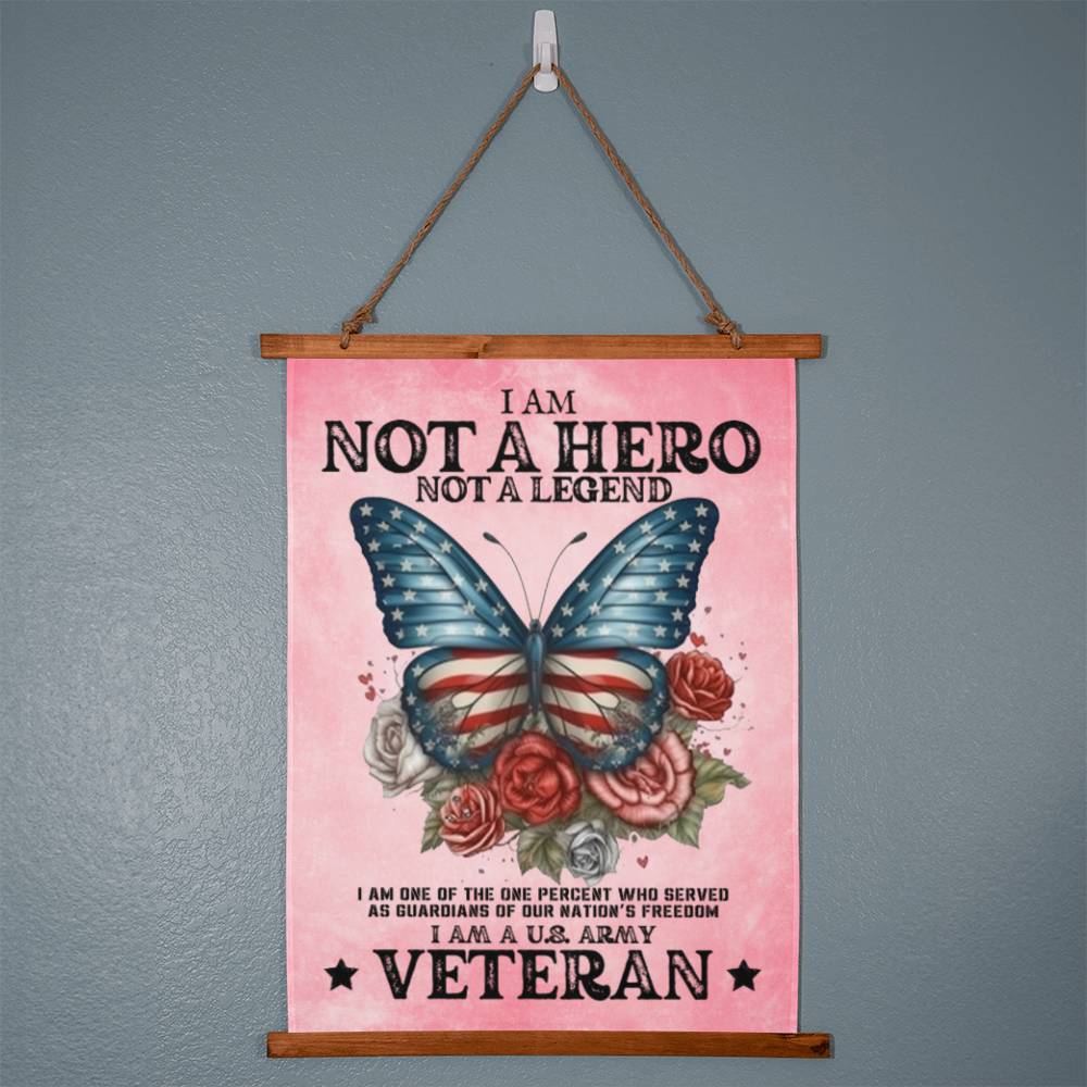 Army Veteran | Not A Hero | Wood Framed Wall Tapestry | 26" x 36" | Pink