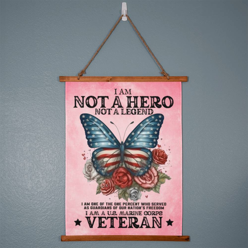 Marine Corps Veteran | Not A Hero | Wood Framed Wall Tapestry | 26" x 36" | Pink
