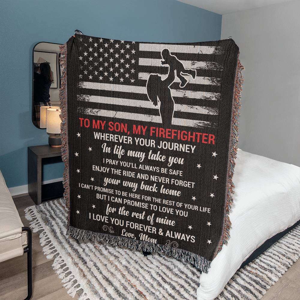 To My Son, My Firefighter | Woven Heirloom Blanket | 60" x 50"