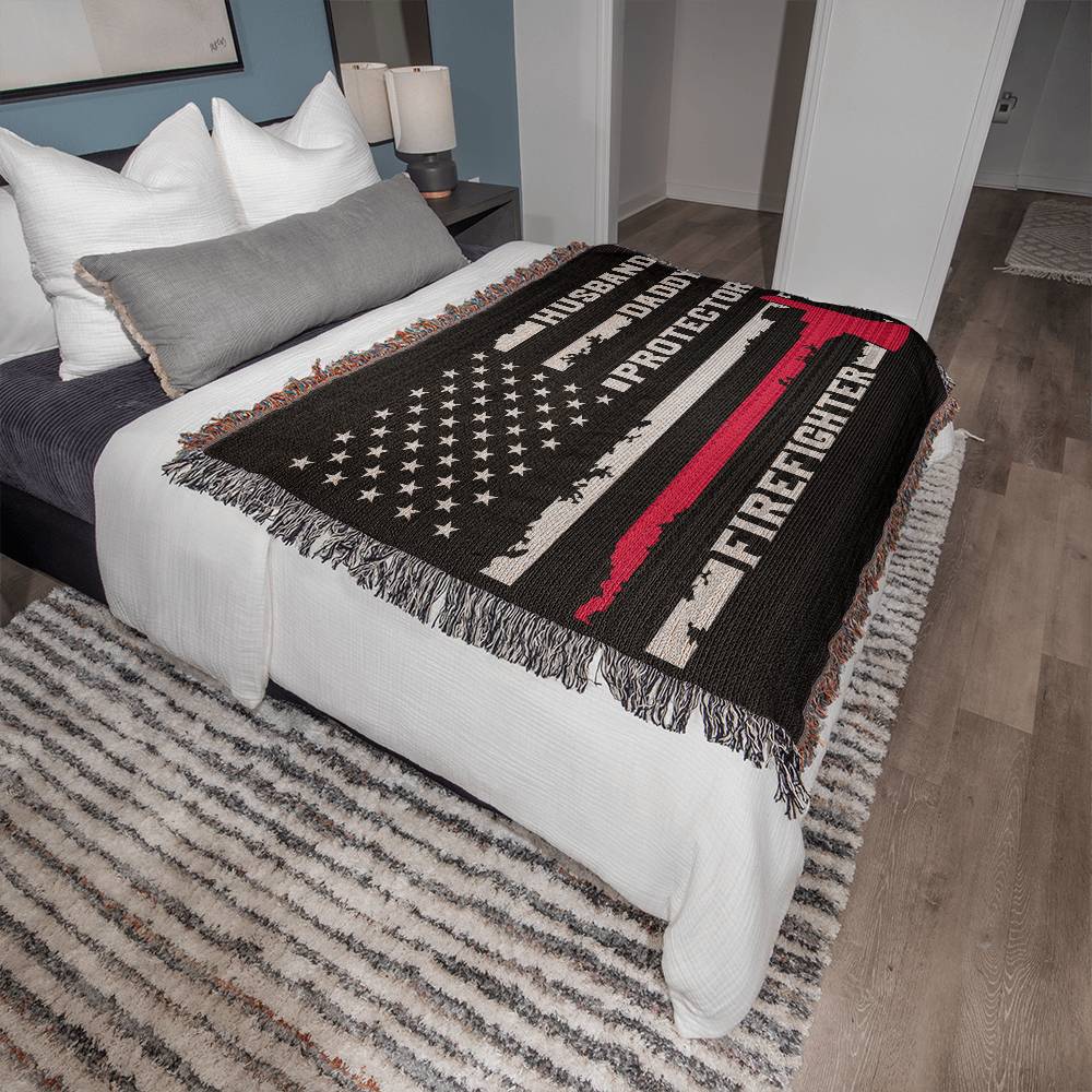 Husband Daddy Protector Firefighter | Woven Heirloom Blanket | 60" x 50"