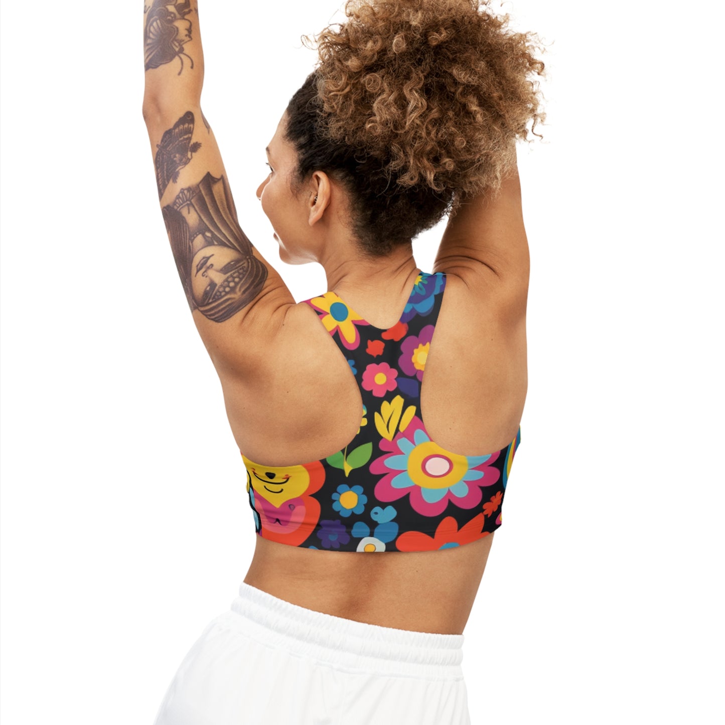 Happy Cats And Flowers Sports Bra