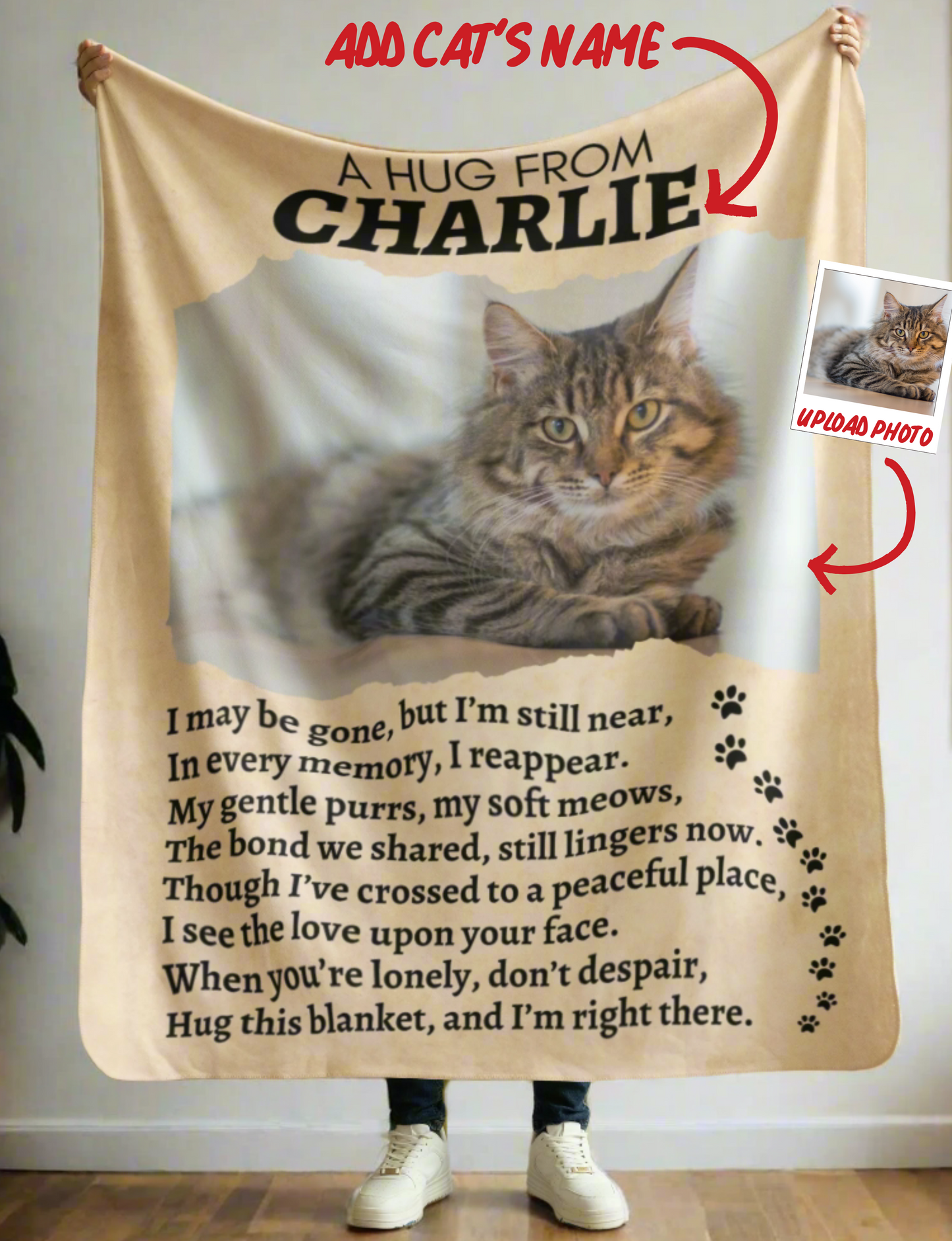 A Hug From Your Beloved Cat Memorial Blanket