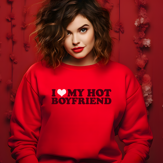 I Heart My Hot Boyfriend Crewneck Pullover Sweatshirt