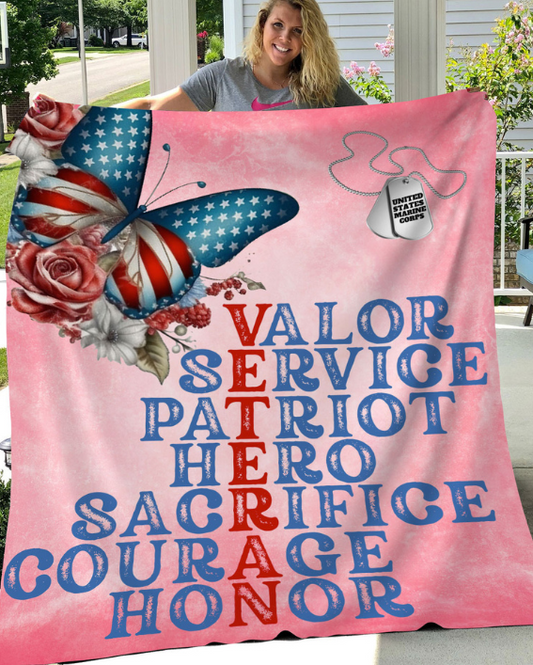 Pink Valor | Butterfly | Veteran | 4 OPTIONS AVAILABLE | Premium Sherpa Throw Blanket 50x60