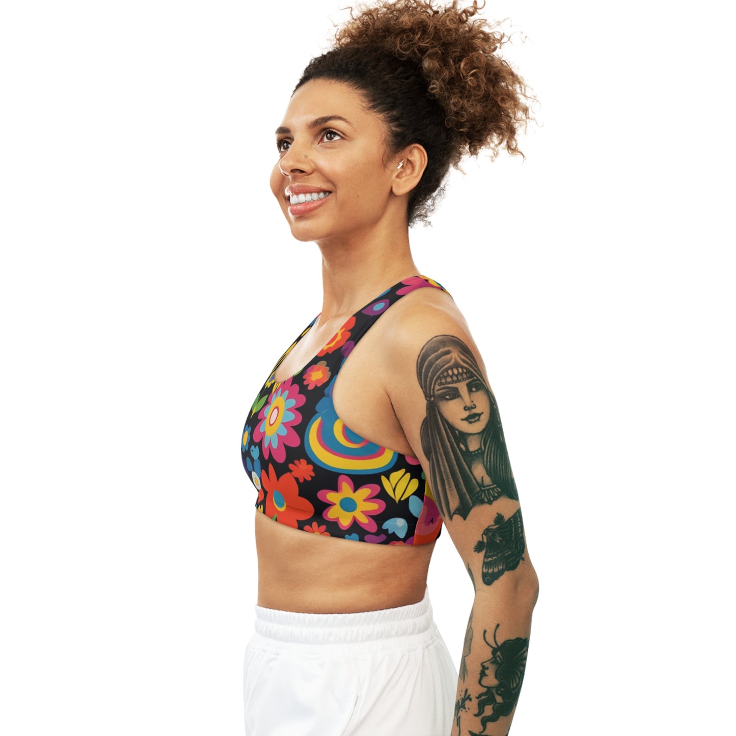 Happy Cats And Flowers Sports Bra