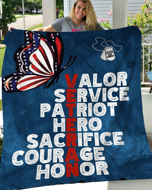 Blue Valor | Butterfly | Veteran | 4 OPTIONS AVAILABLE | Premium Sherpa Throw Blanket 50x60