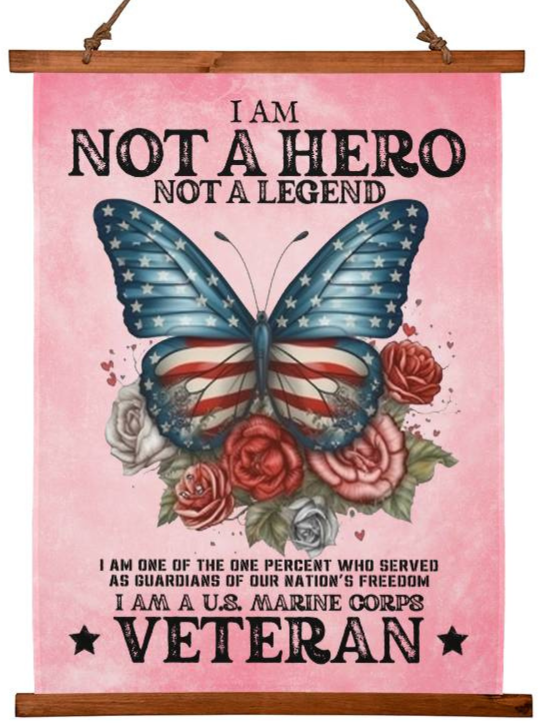 Marine Corps Veteran | Not A Hero | Wood Framed Wall Tapestry | 26" x 36" | Pink