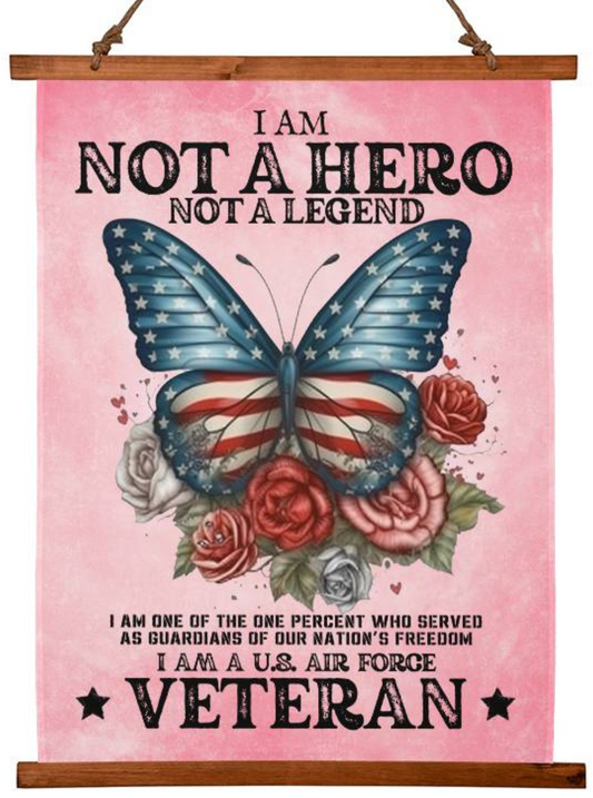 Air Force Veteran | Not A Hero | Wood Framed Wall Tapestry | 26" x 36" | Pink