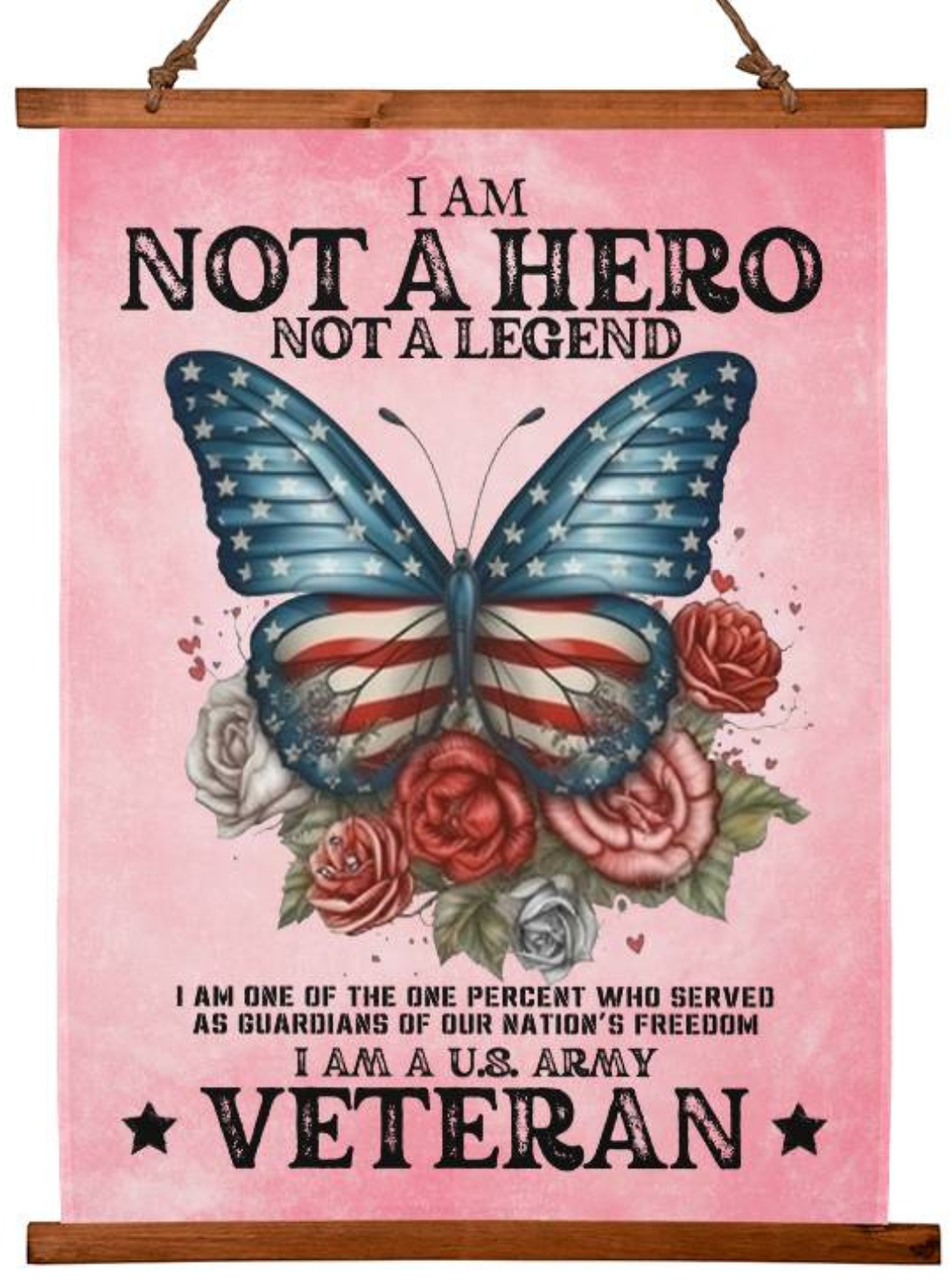 Army Veteran | Not A Hero | Wood Framed Wall Tapestry | 26" x 36" | Pink