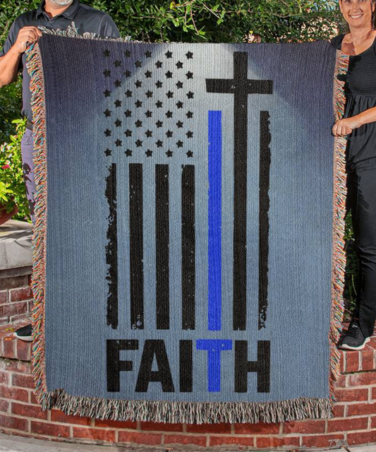 Faith Flag Blue Line | Woven Heirloom Blanket | 50" x 60"