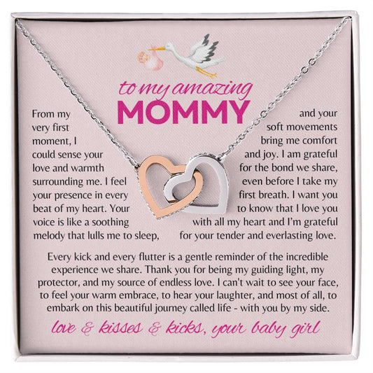 To My Amazing Mommy | From Your Baby Girl | Interlocking Heart Necklace | Gift For Mother-To-Be / Expectant Mom