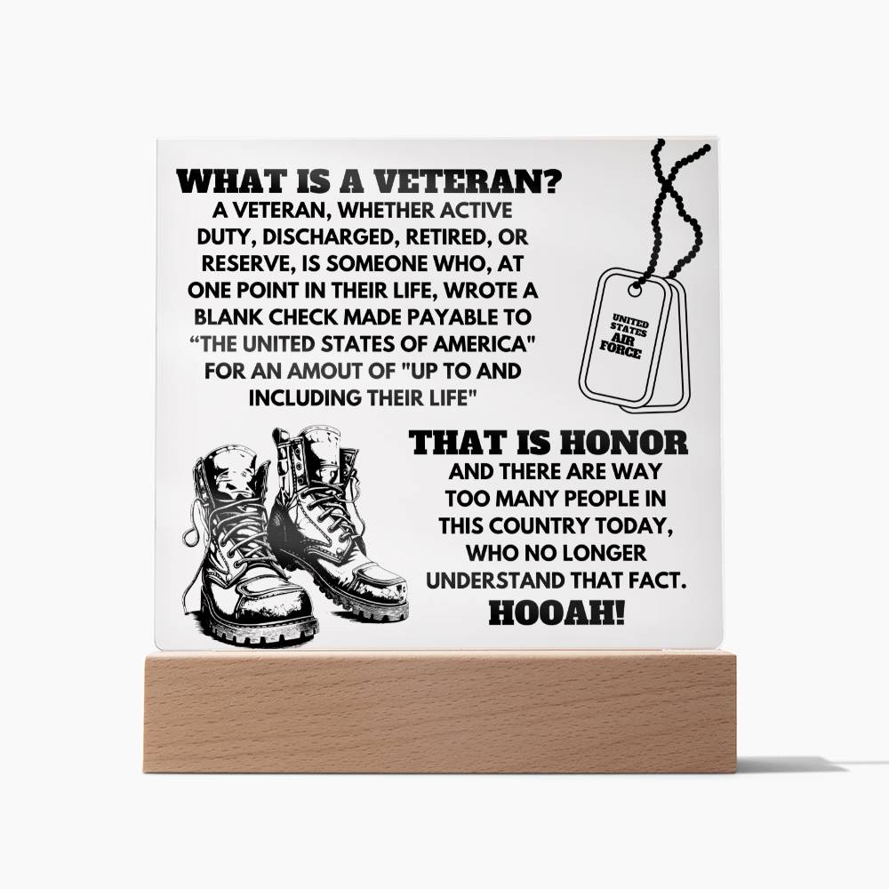 Acrylic Square Plaque | What Is A Veteran | Air Force