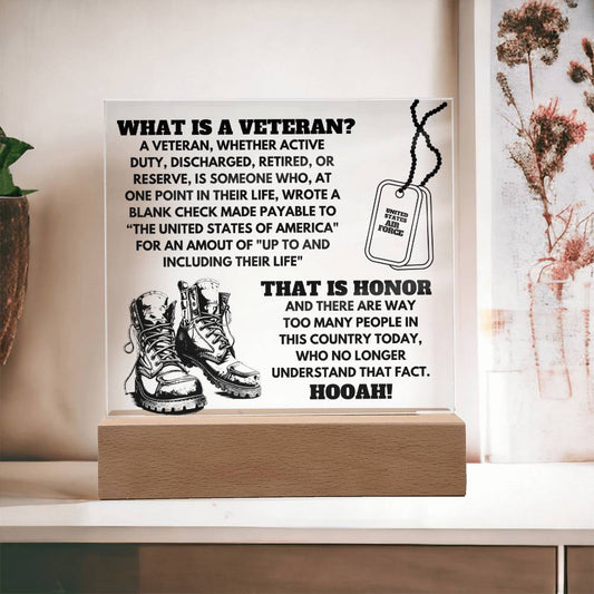 Acrylic Square Plaque | What Is A Veteran | Air Force