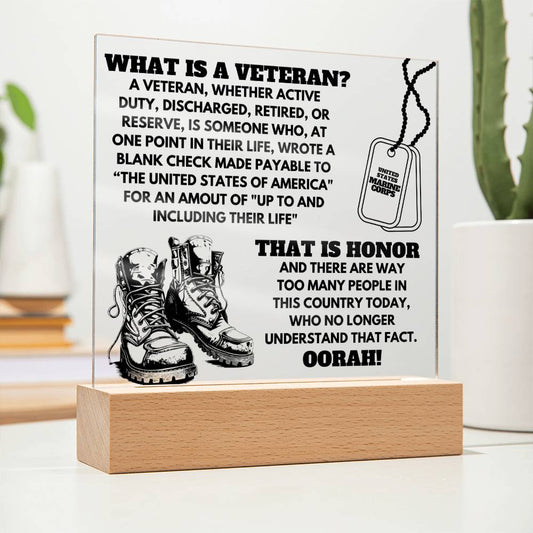 Acrylic Square Plaque | What Is A Veteran | Marines