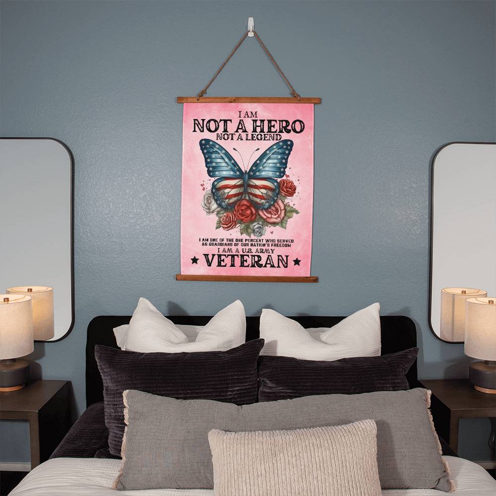 Army Veteran | Not A Hero | Wood Framed Wall Tapestry | 26" x 36" | Pink