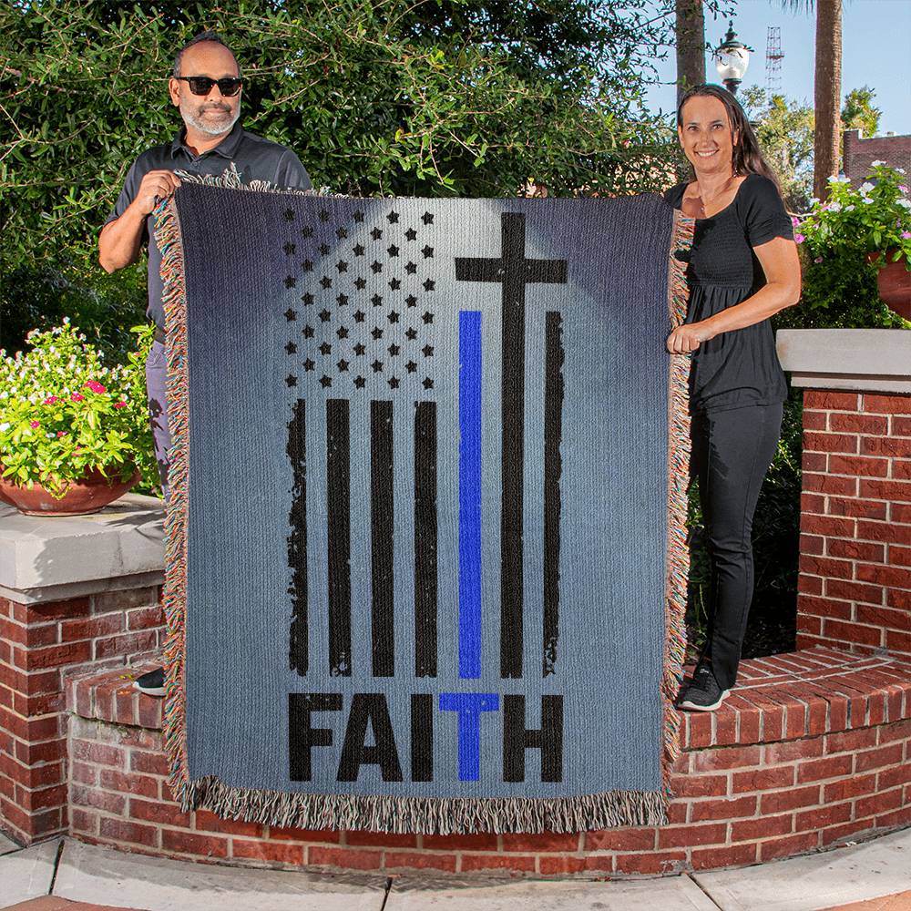 Faith Flag Blue Line | Woven Heirloom Blanket | 50" x 60"