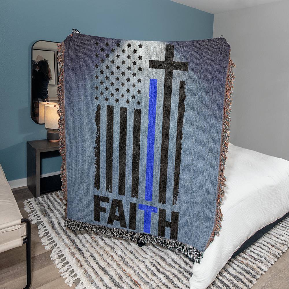 Faith Flag Blue Line | Woven Heirloom Blanket | 50" x 60"